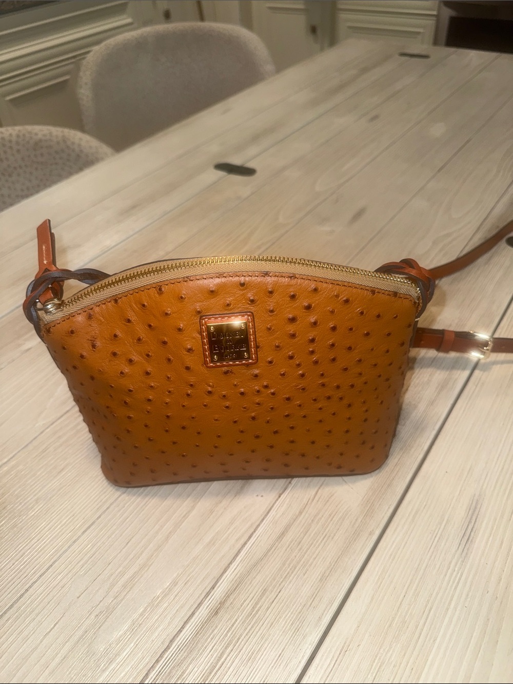 Dooney & Bourke Tan Ostrich penny Crossbody Bag